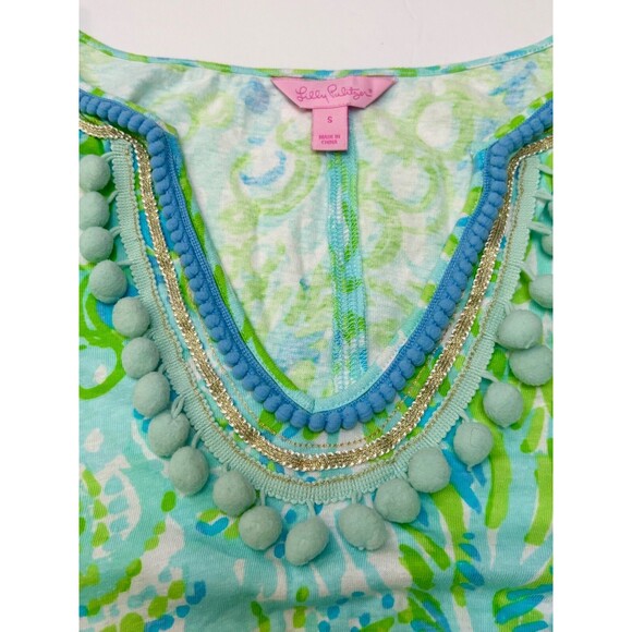 Lilly Pulitzer Harper Embellished T Shirt Dress Green Blue Pastel Linen Blend S - Picture 7 of 11